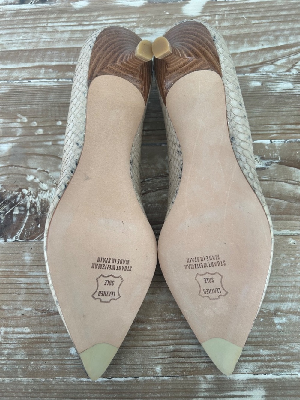 NWOB Stuart Wetizman Poco Snake Print Leather Kitten Heel in Grey & Cream Sz 9 - Picture 6 of 7
